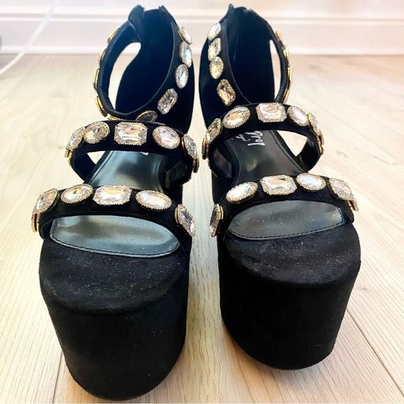 Black Bejeweled Lemon Drop Platforms - Picture 2 of 4